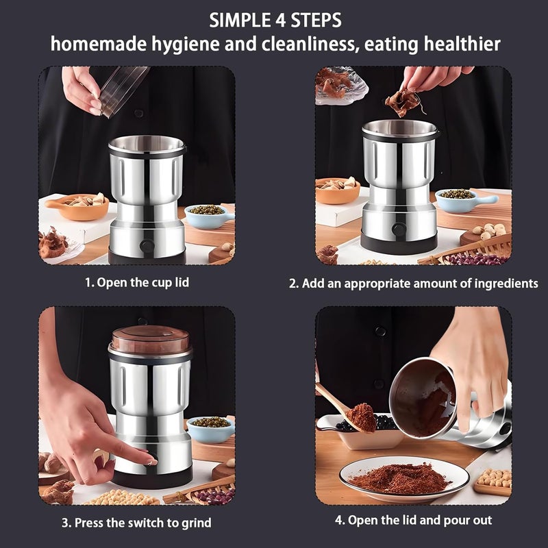 Yehenarn Electric Coffee Grinder,Multifunctional Coffee Bean Grinder,Food Grade 18/10 Stainless Steel Blades,Lightweight Design,Suitable for Beans,Spices and Herbs - Image 4